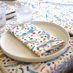 serviettes de table coton motif oiseaux