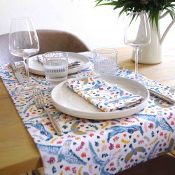 serviettes de table coton motif oiseaux