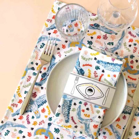 serviettes de table coton motif oiseaux