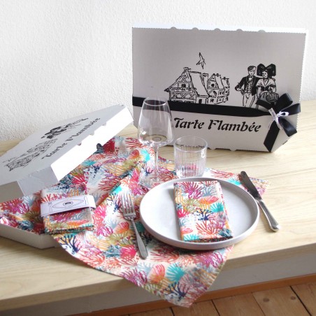 COFFRET - Chemin de table + 2 serviettes - Corail