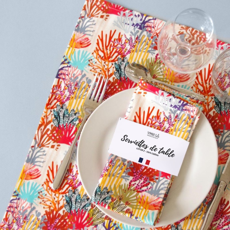 Table napkins, set of 2 - Corals - Vois Là