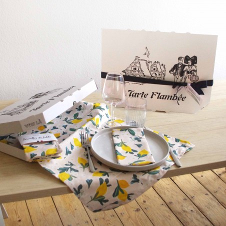 COFFRET - Chemin de table + 2 serviettes - Citrons